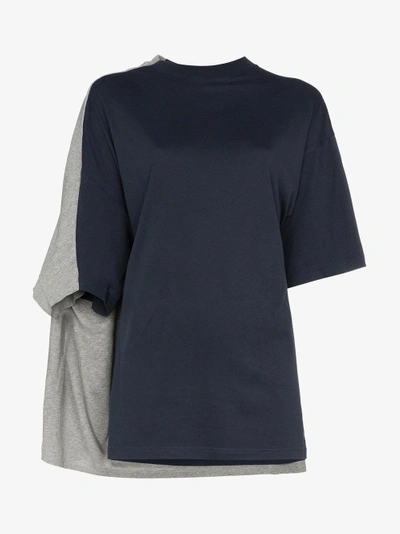 Shop Y/project Y / Project  Bi Colour Double Sleeve Cotton T Shirt In Grey