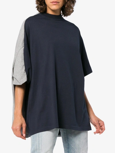 Shop Y/project Y / Project  Bi Colour Double Sleeve Cotton T Shirt In Grey