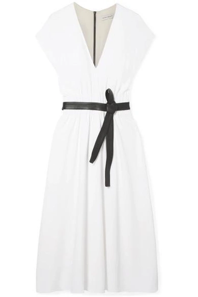 Shop Narciso Rodriguez Belted Crepe Dress In White