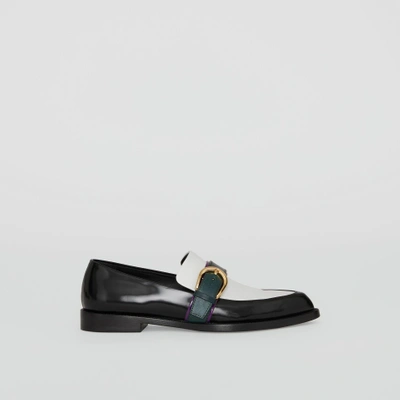 Shop Burberry Colour Block Leather Monk Shoes In Black