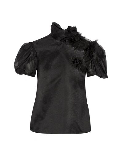 Shop Reem Acra Silk Shirts & Blouses In Black