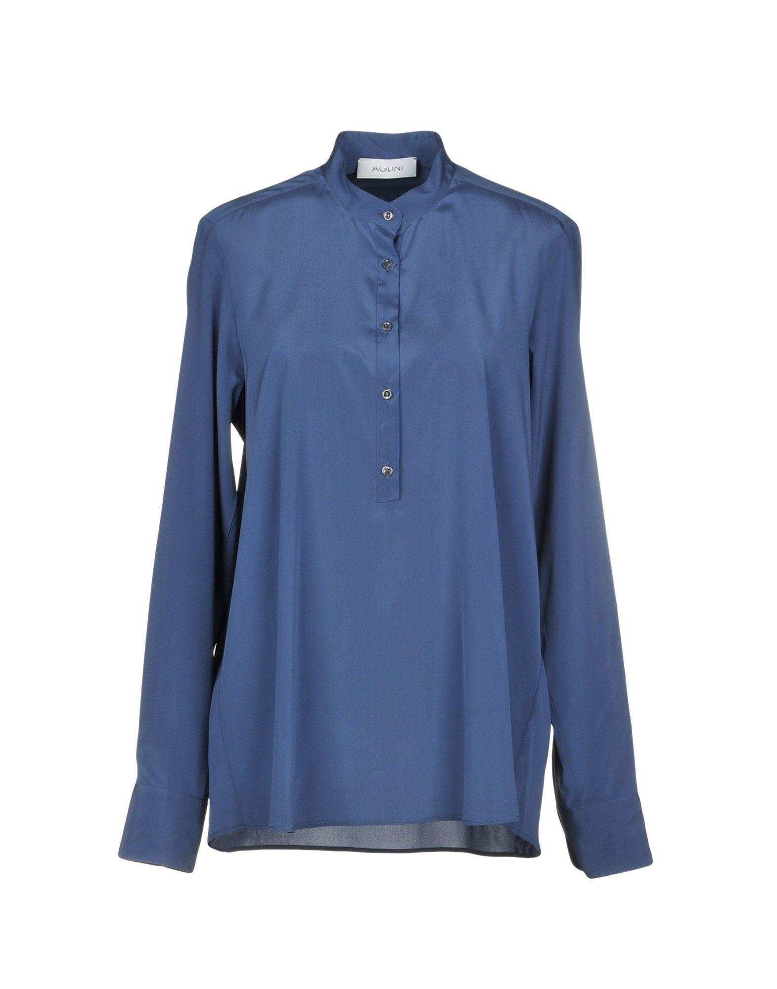 Aglini Solid Color Shirts & Blouses In Slate Blue | ModeSens