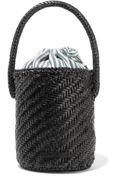 Shop Loeffler Randall Cleo Woven Leather Bucket Bag In Black
