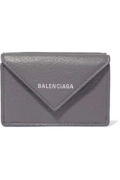 Shop Balenciaga Paper Mini Printed Textured-leather Wallet In Gray