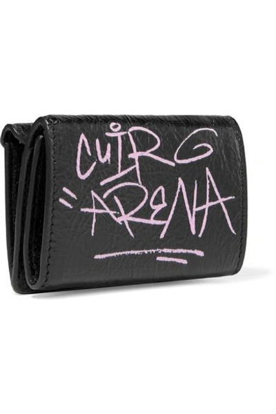 Shop Balenciaga Paper Mini Printed Textured-leather Wallet In Black