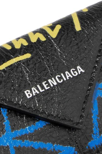 Shop Balenciaga Paper Mini Printed Textured-leather Wallet In Black