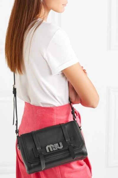 Shop Miu Miu Grace Leather Shoulder Bag In Black