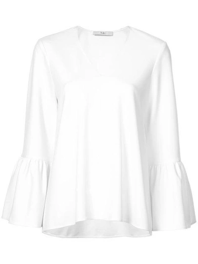 TIBI RUFFLE SLEEVE V-NECK BLOUSE - 白色