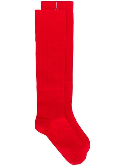 Shop Prada Mid-calf Logo Socks In Red