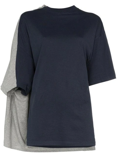 Shop Y/project Y / Project Bi Colour Double Sleeve Cotton T Shirt - Grey