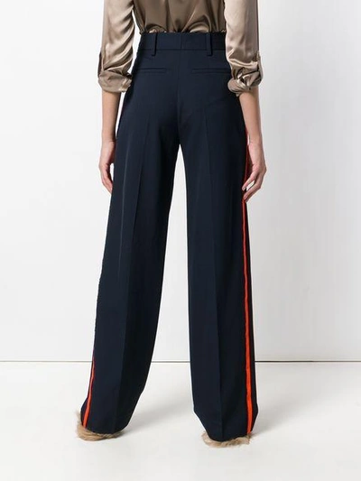 Shop Victoria Victoria Beckham Side Stripe Wide Leg Trousers In Blue