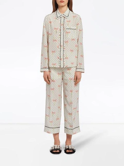 Shop Miu Miu Crêpe De Chine Bow Print Shirt In White