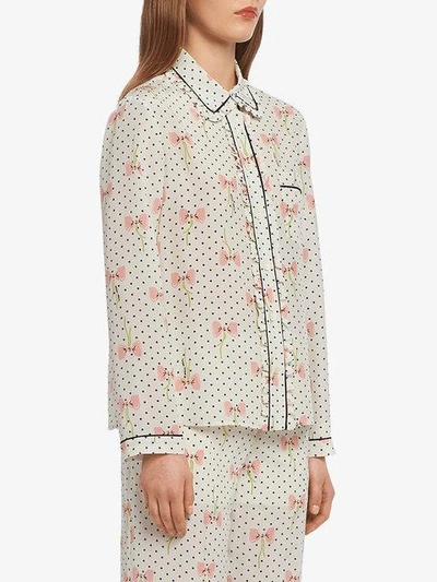 Shop Miu Miu Crêpe De Chine Bow Print Shirt In White