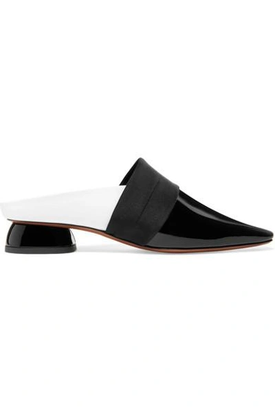 Shop Neous Zygo Satin-trimmed Two-tone Patent Leather Mules In Black