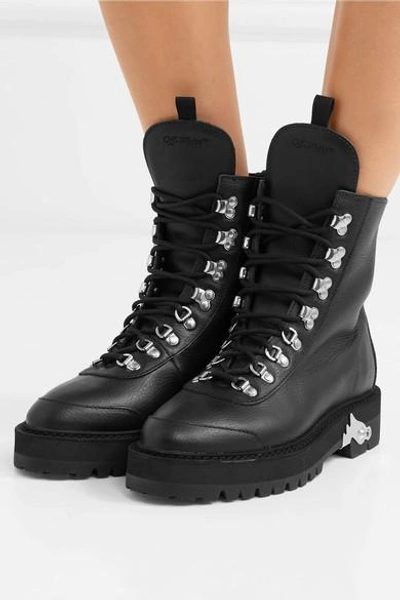 Shop Off-white Hiking Textured-leather Ankle Boots In Black