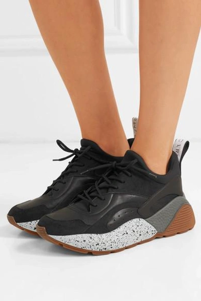 Shop Stella Mccartney Eclypse Logo-woven Faux Leather, Suede And Neoprene Sneakers In Black