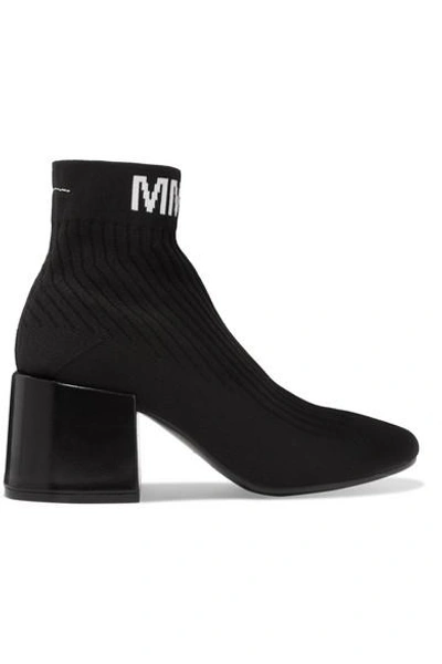 Shop Mm6 Maison Margiela Logo-jacquard Ribbed Stretch-knit Sock Boots In Black