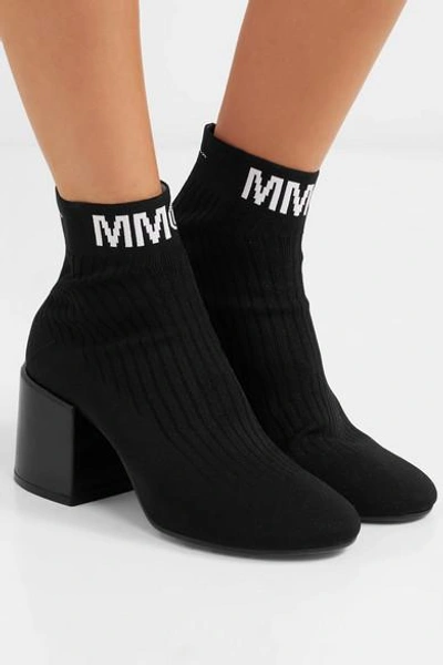 Shop Mm6 Maison Margiela Logo-jacquard Ribbed Stretch-knit Sock Boots In Black