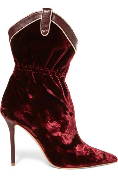 Shop Malone Souliers Daisy 100 Leather-trimmed Velvet Ankle Boots In Burgundy