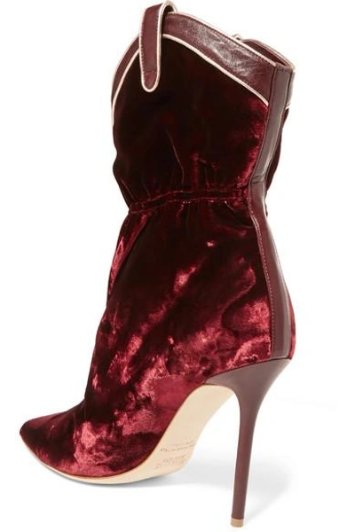 Shop Malone Souliers Daisy 100 Leather-trimmed Velvet Ankle Boots In Burgundy