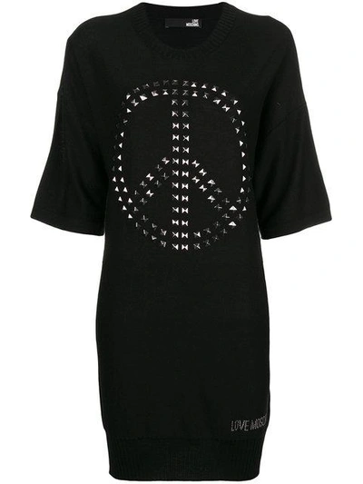 Shop Love Moschino Knitted Embellished Sweater Dress In Black