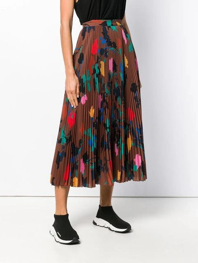 Shop Msgm Pleated Print Skirt In Brown