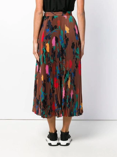 Shop Msgm Pleated Print Skirt In Brown