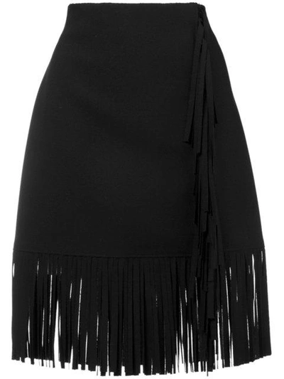 Shop Msgm Short Fringe Skirt In Black