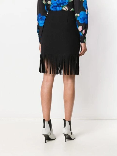 Shop Msgm Short Fringe Skirt In Black