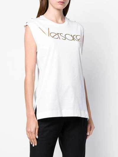 Shop Versace Logo Print Tank Top - White