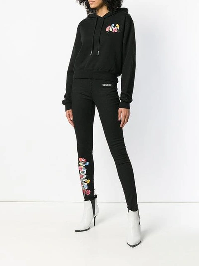 Shop Off-white Floral Embroidered Skinny Jeans In Black