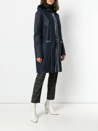 Shop Manzoni 24 Fur Hood Zipped Coat - Blue