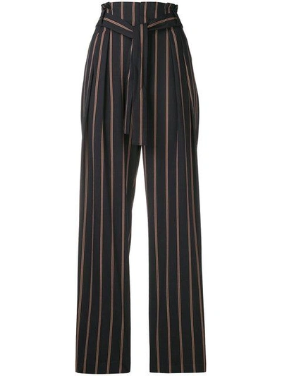 Shop Vince Striped Belted High Waist Trousers In Blue