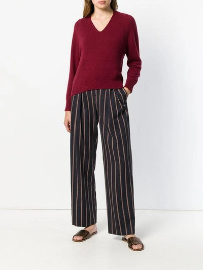 Shop Vince Striped Belted High Waist Trousers In Blue