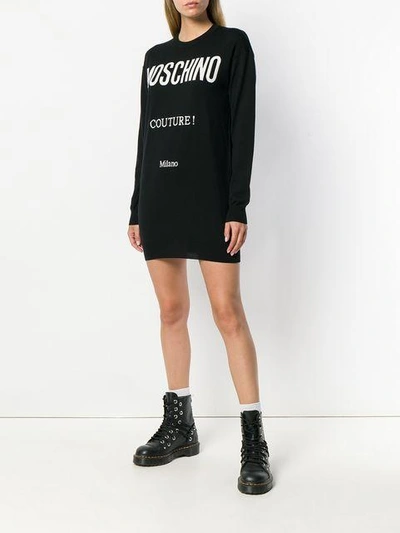 Shop Moschino Logo Intarsia Knit Dress In Black