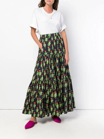Shop La Doublej Can Can Print Maxi Skirt In Blue