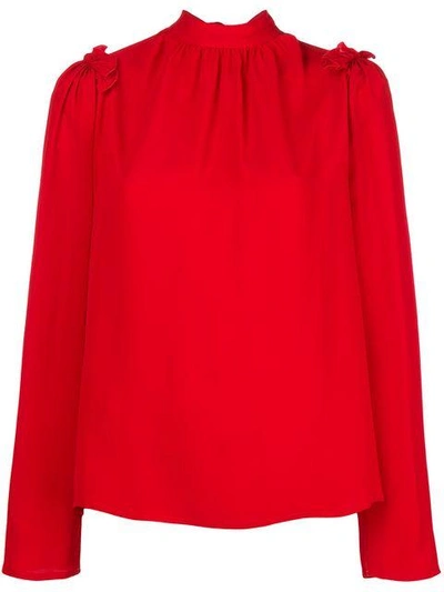 Shop Msgm High Neck Blouse In Red