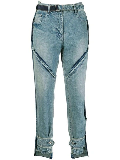 Shop Sacai Buckle Cropped Jeans In Blue