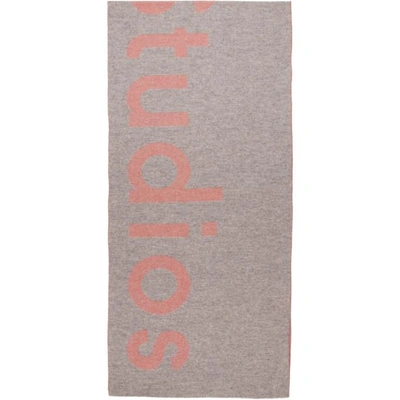 Shop Acne Studios Grey Toronty Logo Scarf In Grey/pink