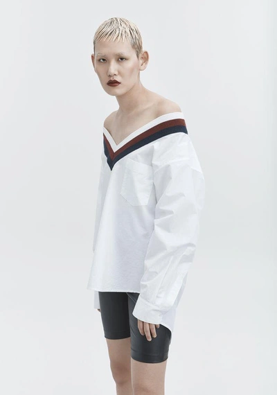 Shop Alexander Wang Rib Trim Cotton Poplin Shirt In White