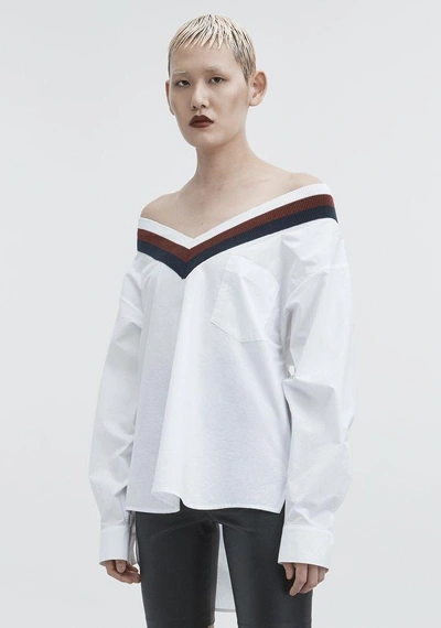 Shop Alexander Wang Rib Trim Cotton Poplin Shirt In White
