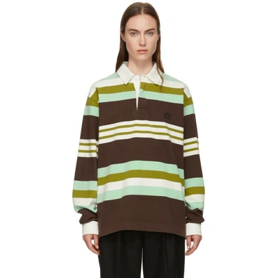 Shop Acne Studios Brown And Green Striped Face Polo In Brown/mint