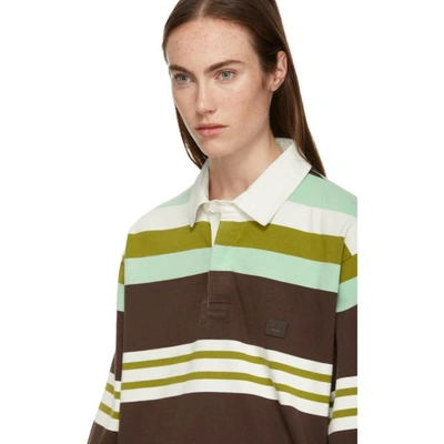 Shop Acne Studios Brown And Green Striped Face Polo In Brown/mint