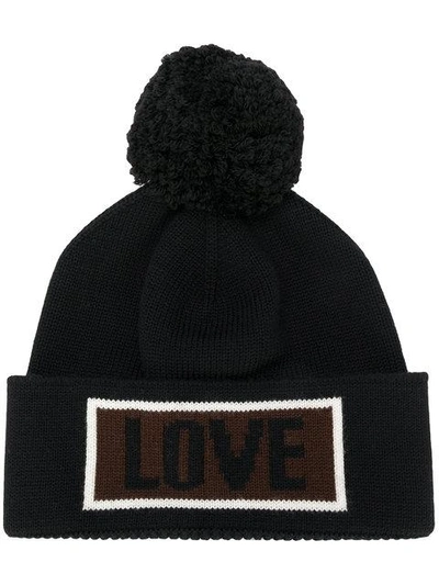 Shop Fendi Love Slogan Beanie Hat In Black