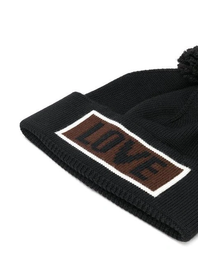 Shop Fendi Love Slogan Beanie Hat In Black