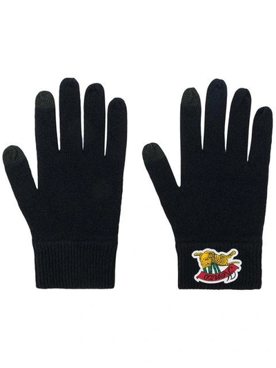 Shop Kenzo Logo Embroidered Gloves - Black