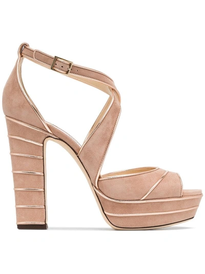 Shop Jimmy Choo Ballet Pink April 120 Suede Platform Sandals In Pink & Purple