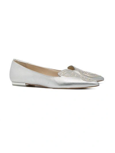 Shop Sophia Webster Silver Bibi Embroidered Leather Ballerina Flats - Grey