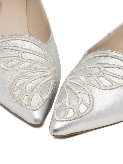 Shop Sophia Webster Silver Bibi Embroidered Leather Ballerina Flats - Grey