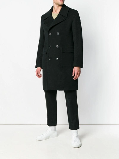 Shop Mackintosh Double Breasted Coat In Black